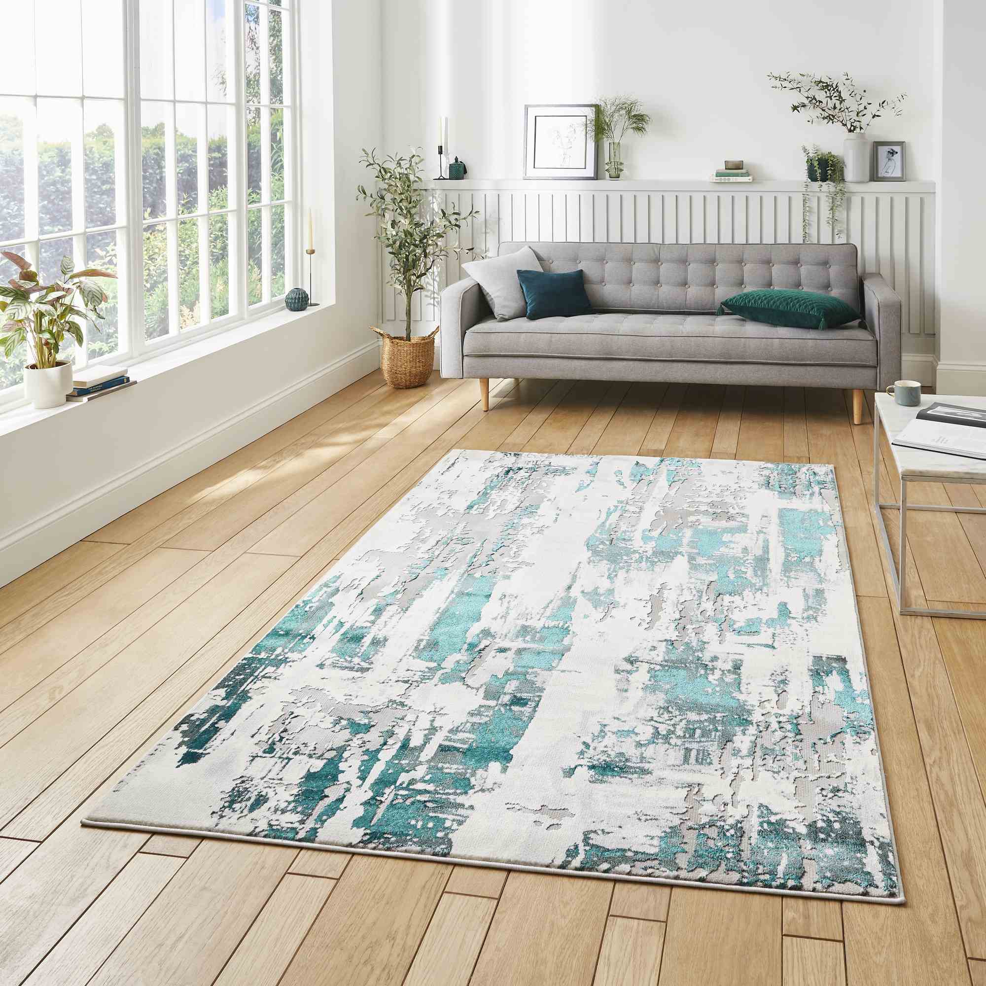 Apollo Gr579 Modern Abstract Distressed Rugs In Grey Green